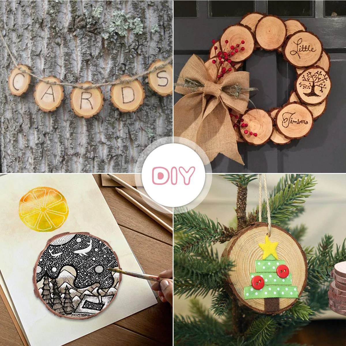 Decorative Unfinished Natural Round Wooden Pine Circles Slice Pieces Diy Unfinished Kid Craft