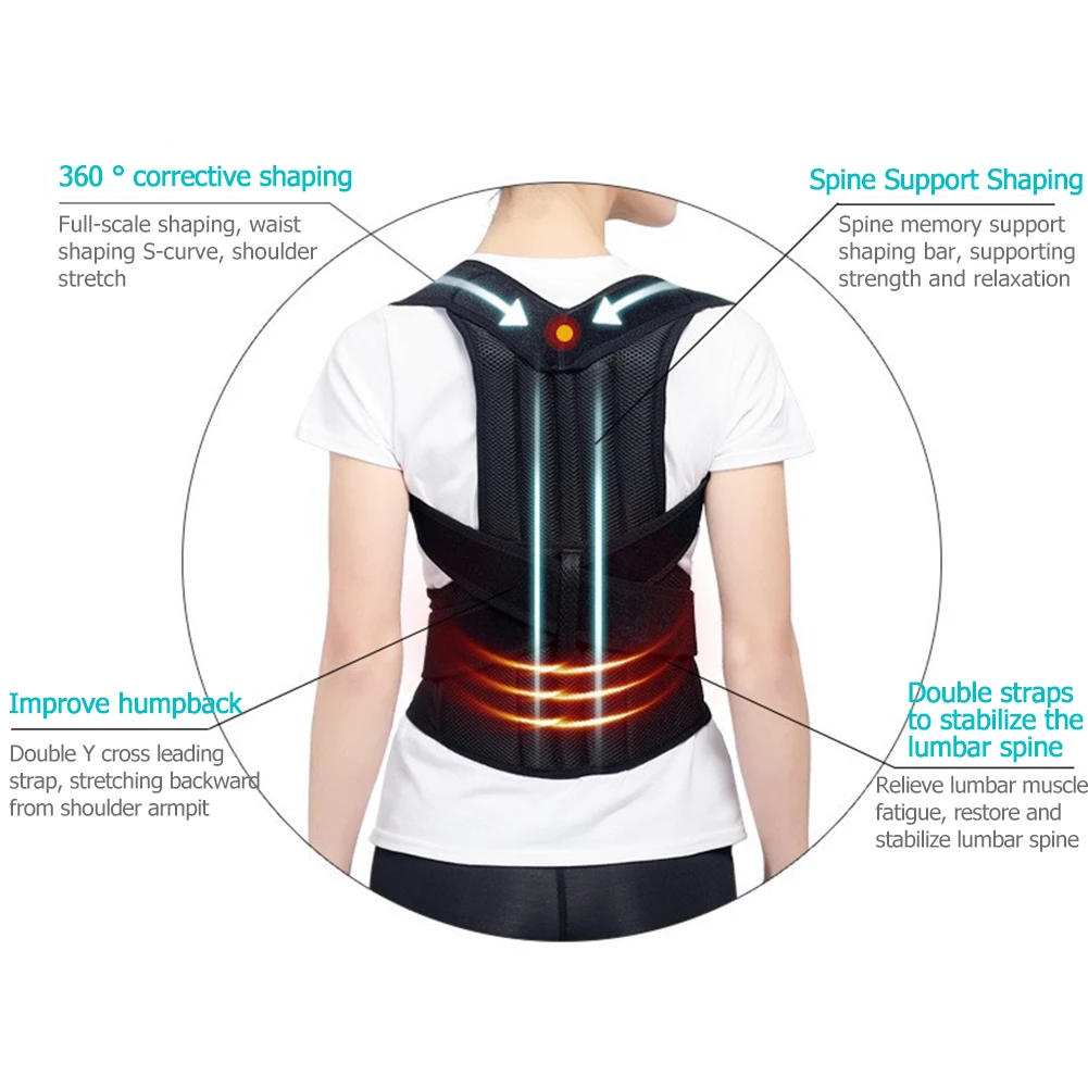 Adjustable Black Lumbar Elastic Straps Support Vest Back Brace Posture