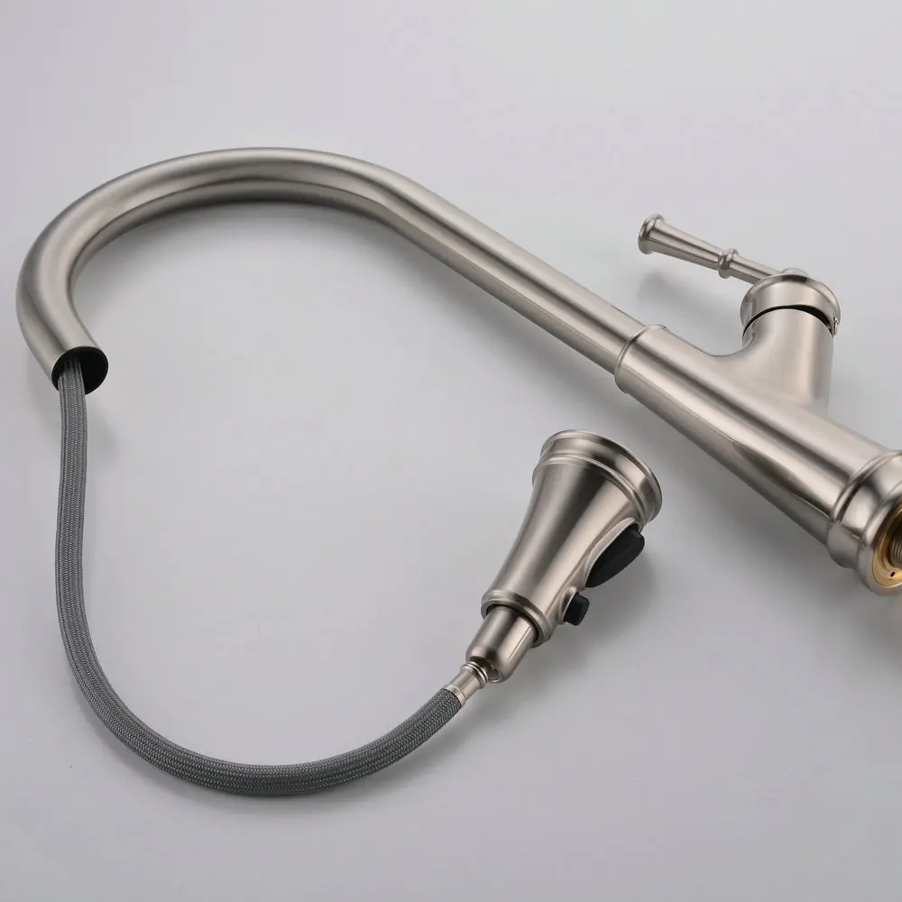 beelee节水拉丝镍拔出厨房水槽水龙头水龙头