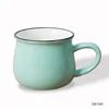 14oz custom logo creative ceramic light blue potbelly coffee tea milk large porcelain cappuccino mug with hand printing rim