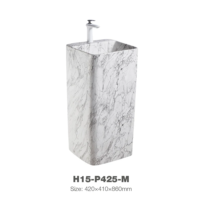 Marble Texture  Design Bathroom Pedestal Hand Washing Basin H15-P425-M