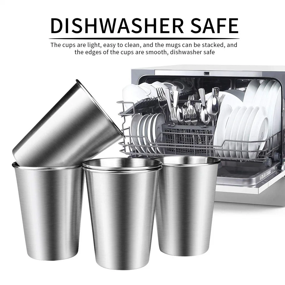 Premium Grade Chilling Beer Glasses Brushed Metal Drinking Glasses Unbreakable Water Tumblers 16 oz Stainless Steel Pint Cups  