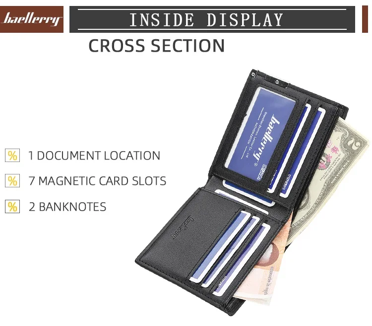 Baellery — portefeuille en cuir PU pour hommes, porte-cartes classique, court, porte-cartes, à bord en métal de fer