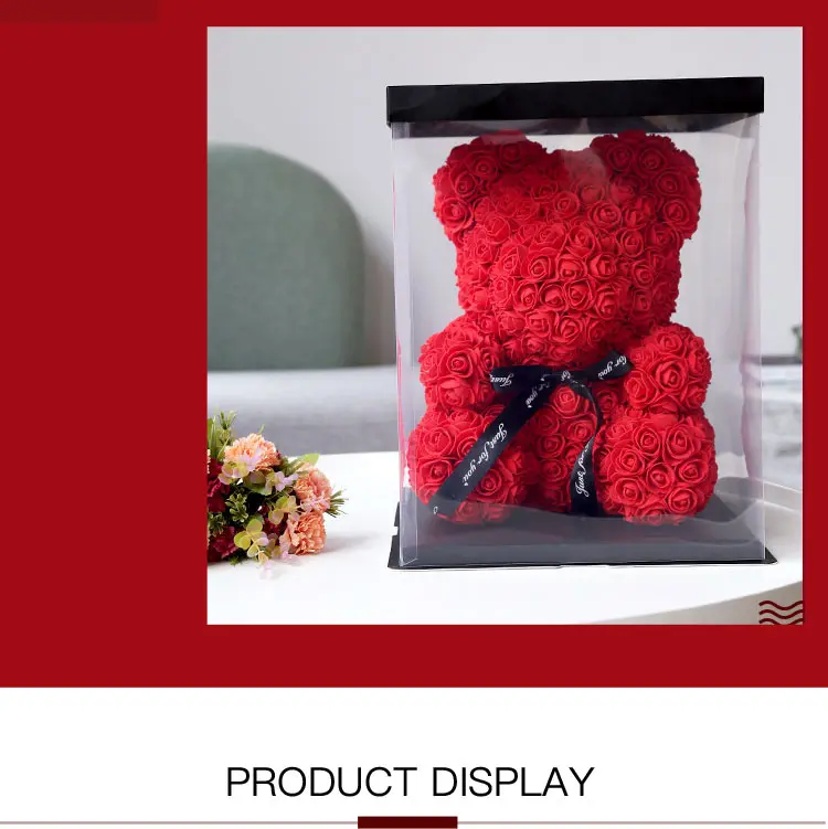 rose teddy bear with box