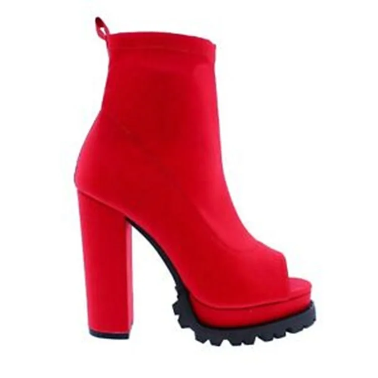 2020 Women Snake Python Skin Ankle Booties Platform Lug Sole Chunky High Heel Open Toe Booties