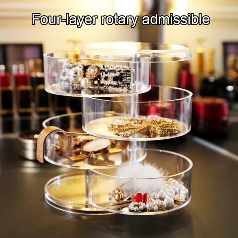 3 Tier plastic Jewelry Organizer Box Cylinder Tower 360 Degree Rotary Cosmetic Case Storage Case Holder Necklace  Display