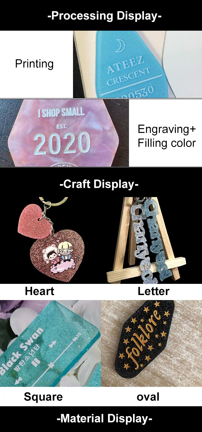 Custom Cute Glitter Acrylic Keychain Blanks Motel Keychain Heart