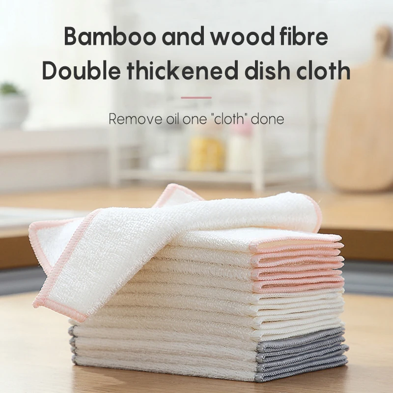 Kitchen Bamboo Fiber Dish Towels Absorbs Water Doublelayer Thickened