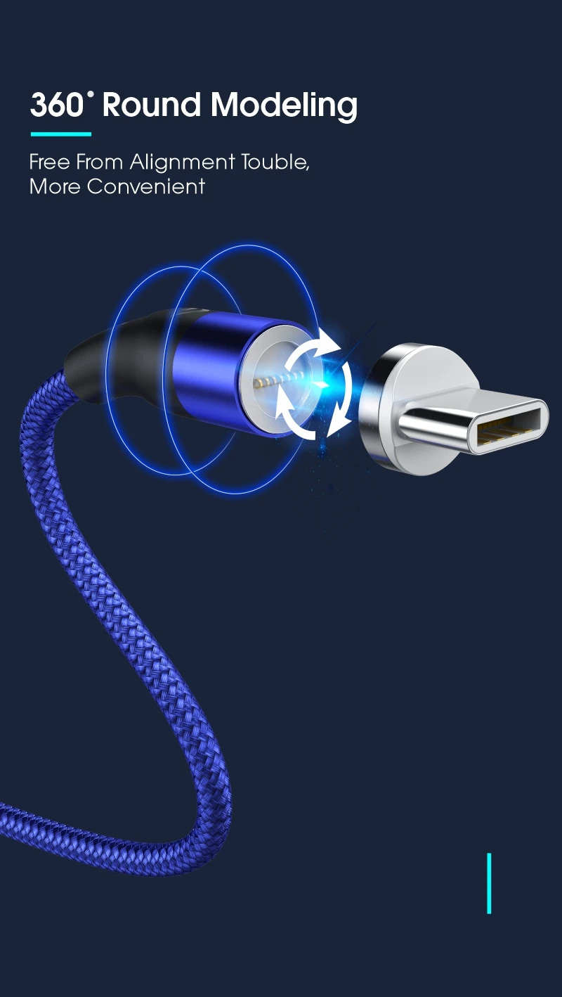 360 Rotation Nylon Braided 3A Magnetic Data Cable for Samsung Type C Cable 3 in 1 Magnetic Charging Cable Micro USB Data Line - ANKUX.COM