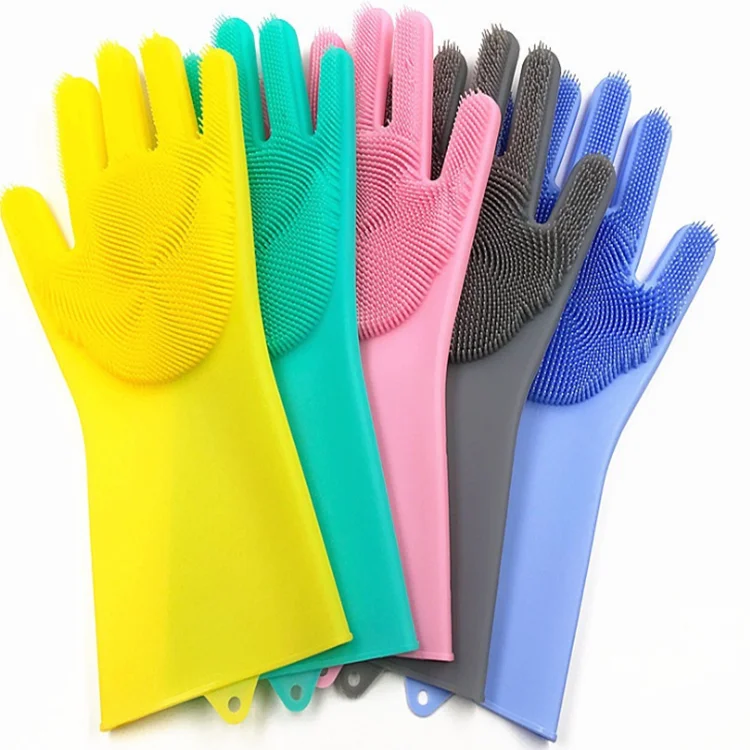
Heat Resistant Gloves Cleaning Long Household Multifunctional Silicone Glove Brush Sponge 