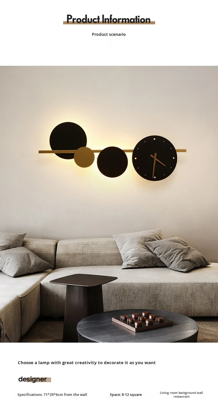 product design model clock bedroom bedside wall lamp living room backdrop led wall light match black and gold iron 220v 90 modern round-5