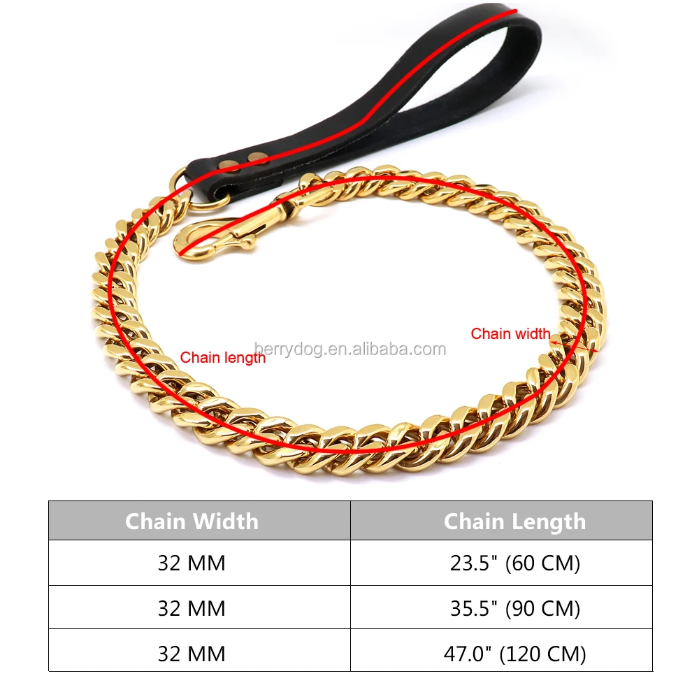 Wholesale Stainless Steel Big Cuban Link Metal Chain Strong Real Leather Luxury Dog Collar Leash