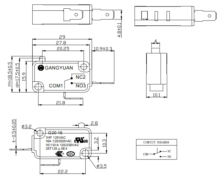 Micro Switch 16a 125/250v Spst 40t85 5e4 Micro Switch - Buy Micro ...