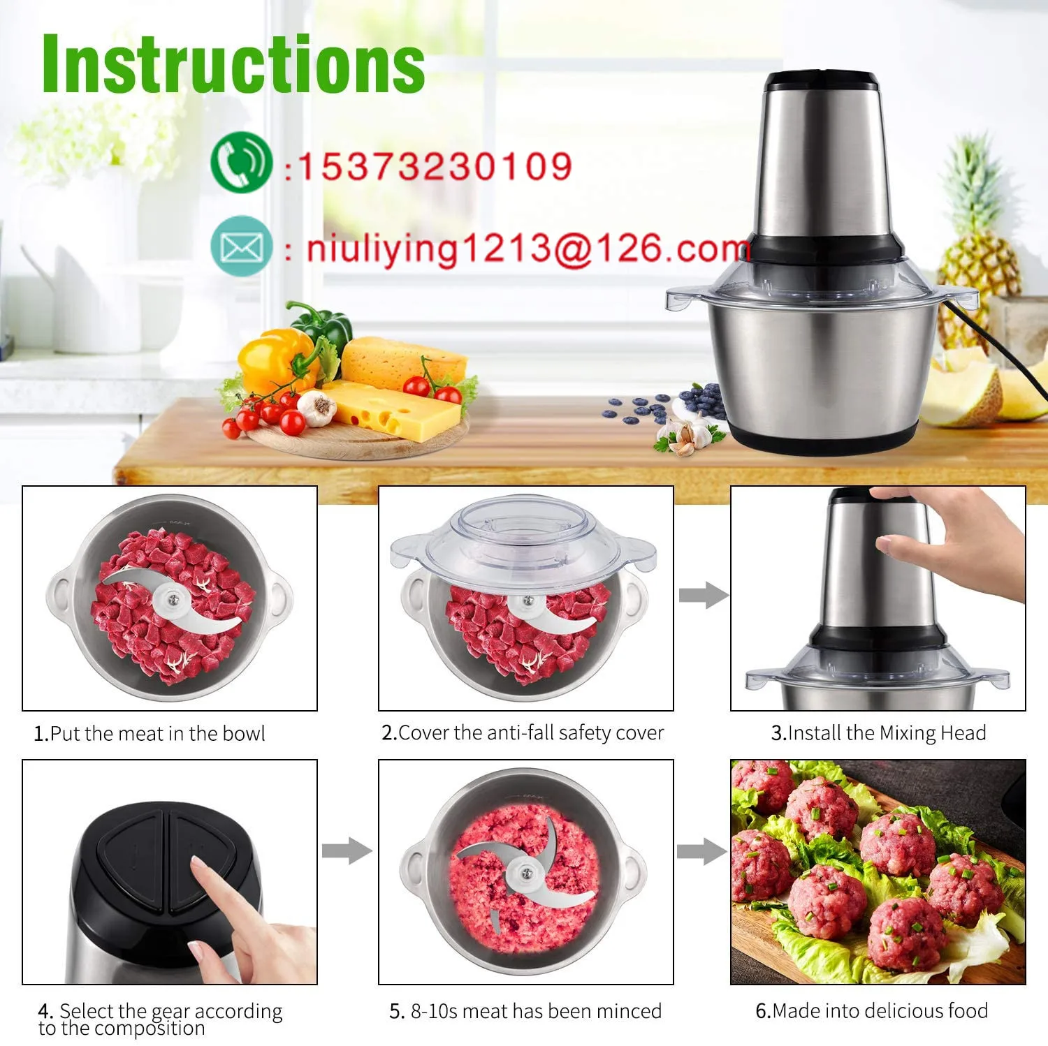 6L Household Fish Chicken Meat Grinder Stainless Steel Multifunctional ...