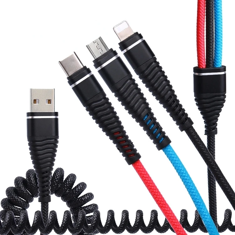 high quality 3 in 1 usb android braided spring data charging cable - ANKUX.COM