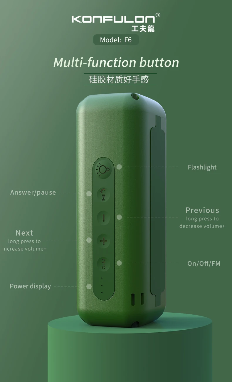Konfulon 2020 Outdoor Wireless Speaker Super Bass Speaker Waterproof Bluetooth Speaker For Mobile Cellphones - ANKUX.COM