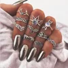 Vintage Antique alloy cut-out ivory elephant palm crown diamond-encrusted ring set women ring 10PCS/set