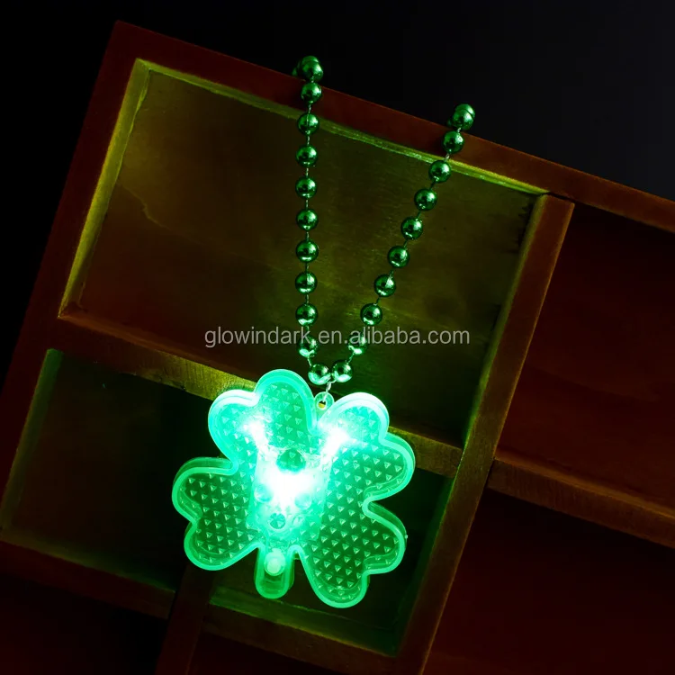 Mardi Gras Beads Led Flashing Necklace Glow In Dark Light Up Shamrock
