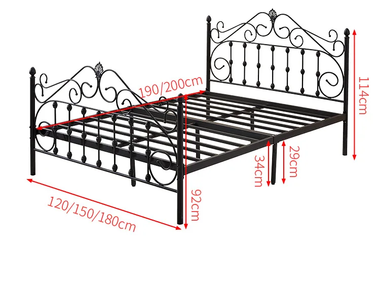 Simple Low Height Bedroom Wrought Bed Metal Steel Single Size Bed