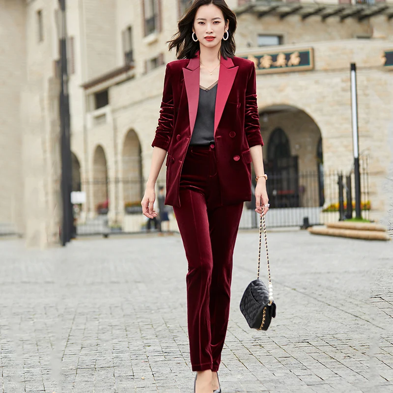 High-quality Velvet Fabric Business Pant Suit 2 Piece Set For Women ...