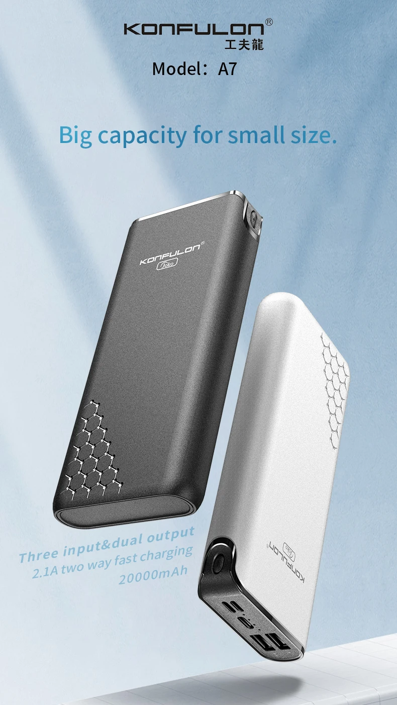Konfulon Portable 3 Input Ports Power Bank 20000mAh High Capacity Thin Slim Small - ANKUX.COM