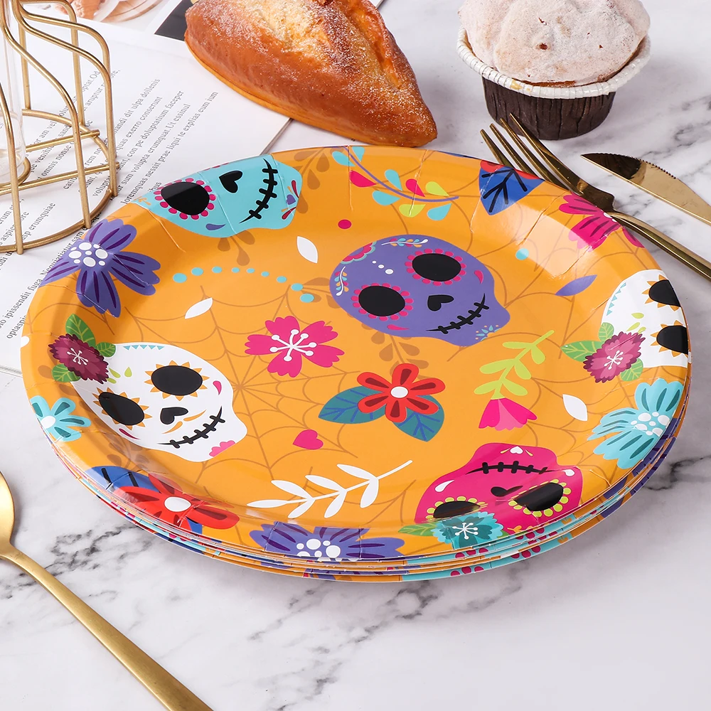 Day of the Dead Party Plates, Dia De Los Muertos Party Supplies Disposable Dinnerware for Mexican Fiesta Carnival Holiday factory