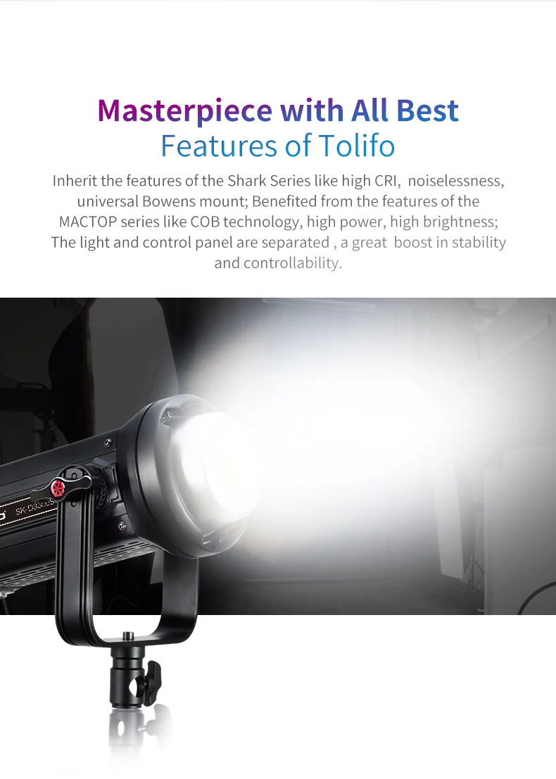 Tolifo LED Video Light COB Light 5500K Daylight Bowens Outdoor Studio Light Photography lighting for youtube