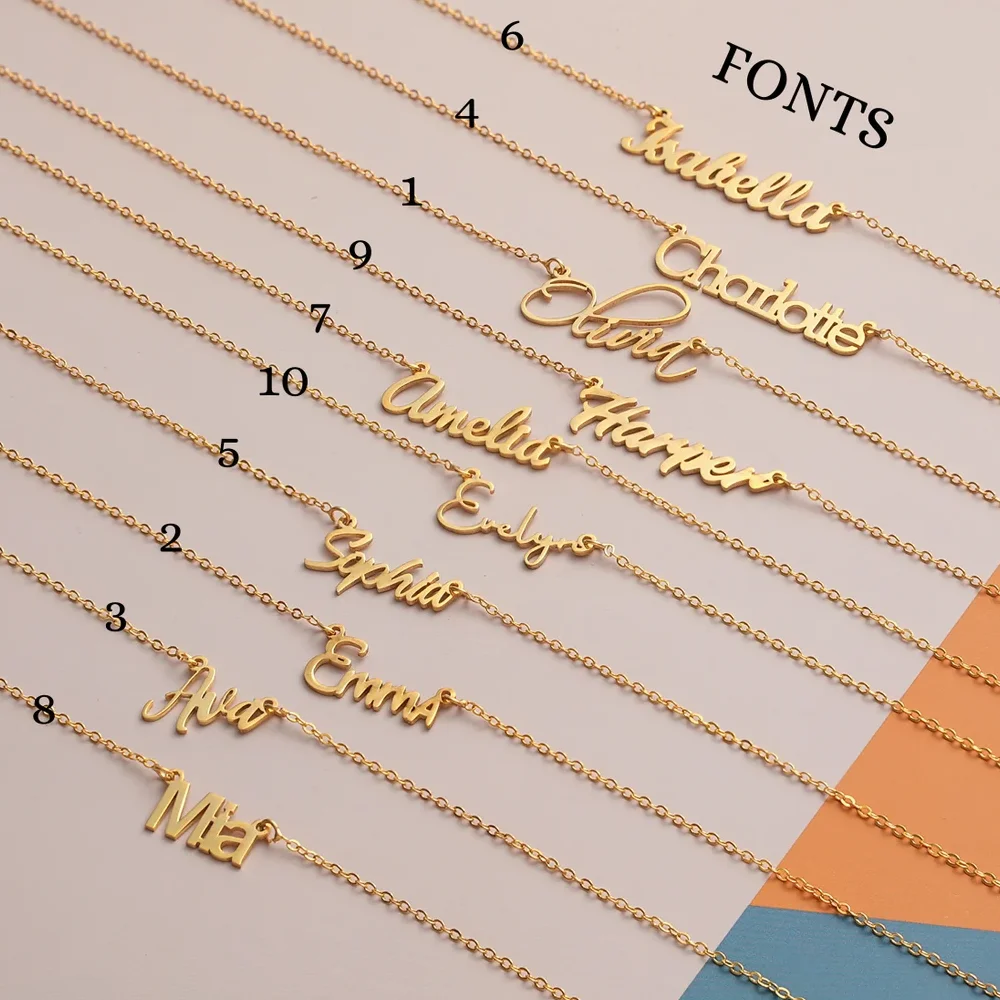 Custom Gold Name Necklace Women Personalized Name Plate Pendant ...