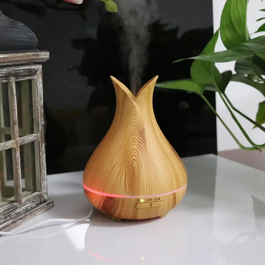 Amazon Hot Sales Ultrasonic Wood Grain 150ml Oil Aroma Humidifier Diffuser Nightlights for Home