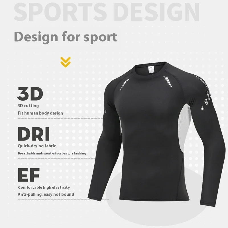 High Elasticity Quick-Drying Men's Compressed Fitness Cycling T-Shirt Popular Sports Bodysuit Long Sleeves Active Tops