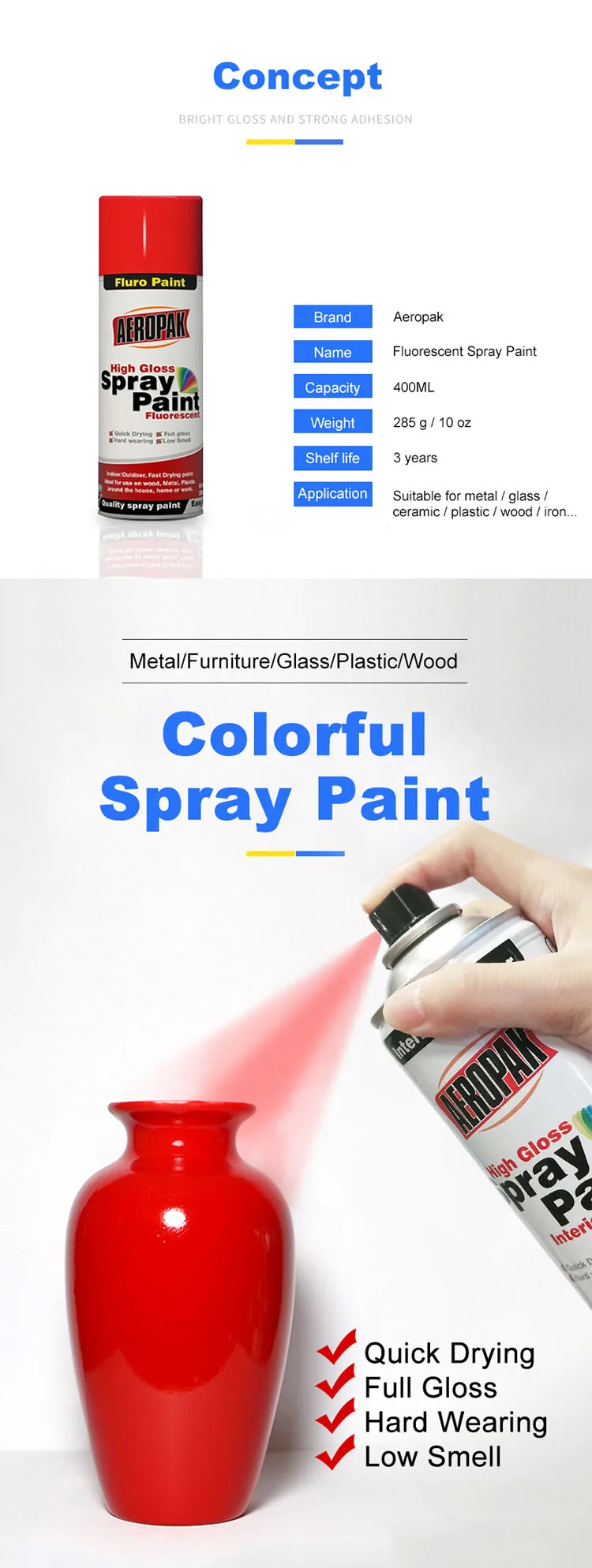 China Supplier Florescence Spray Paint Fast Drying 400ml Dry Glass