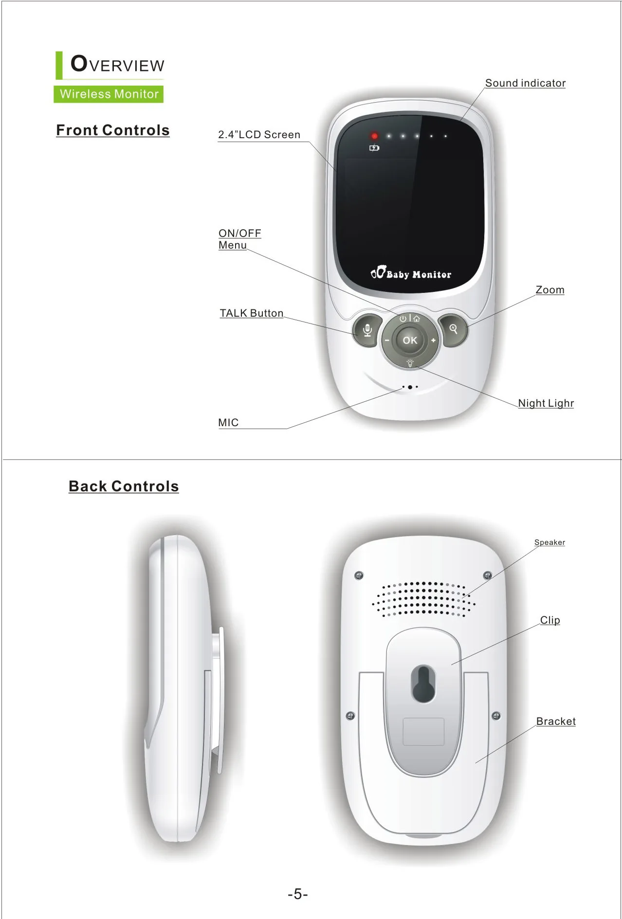 2.4 inch LCD video baby monitor with digital camera, night vision, two-way audio, temperature sensor, lullaby, SP880