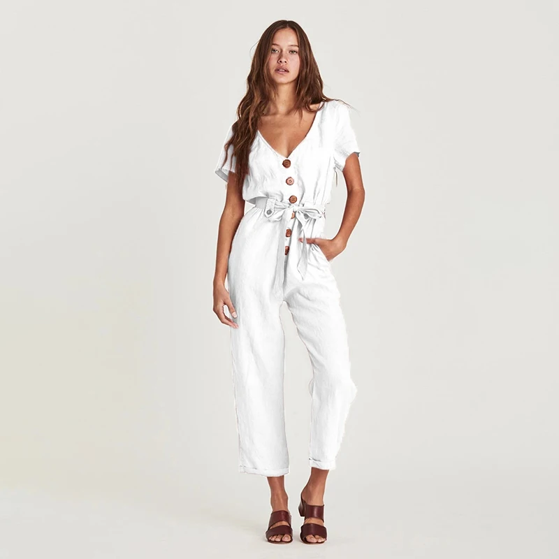 Fashion summer New Design Jumpsuit V Neck short sleeve Womens One Piece Jumpsuits Rompers