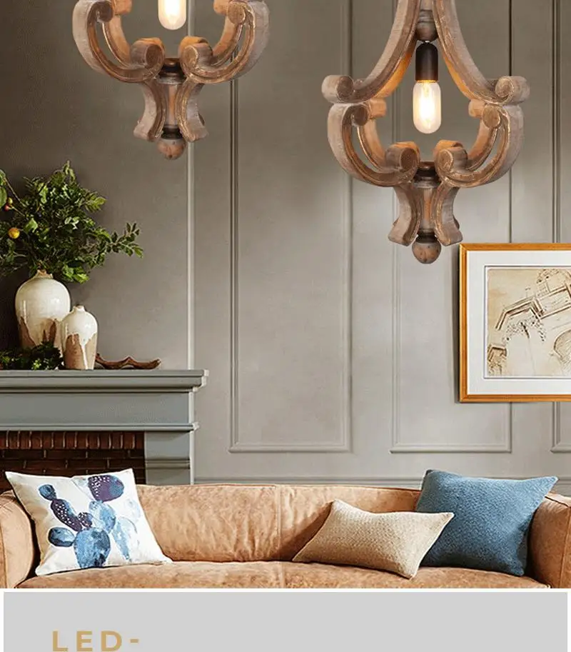 product american country style solid wood single head pendant light vintage small gold trim for clothing store dining room light-2
