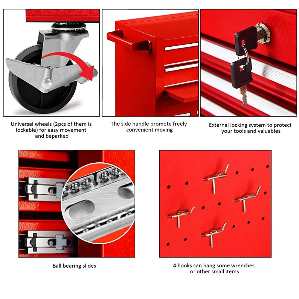 2Pcs Portable Top Chest Rolling Organizer Sliding Drawers Cabinet Keyed Locking System Tool Storage Box details