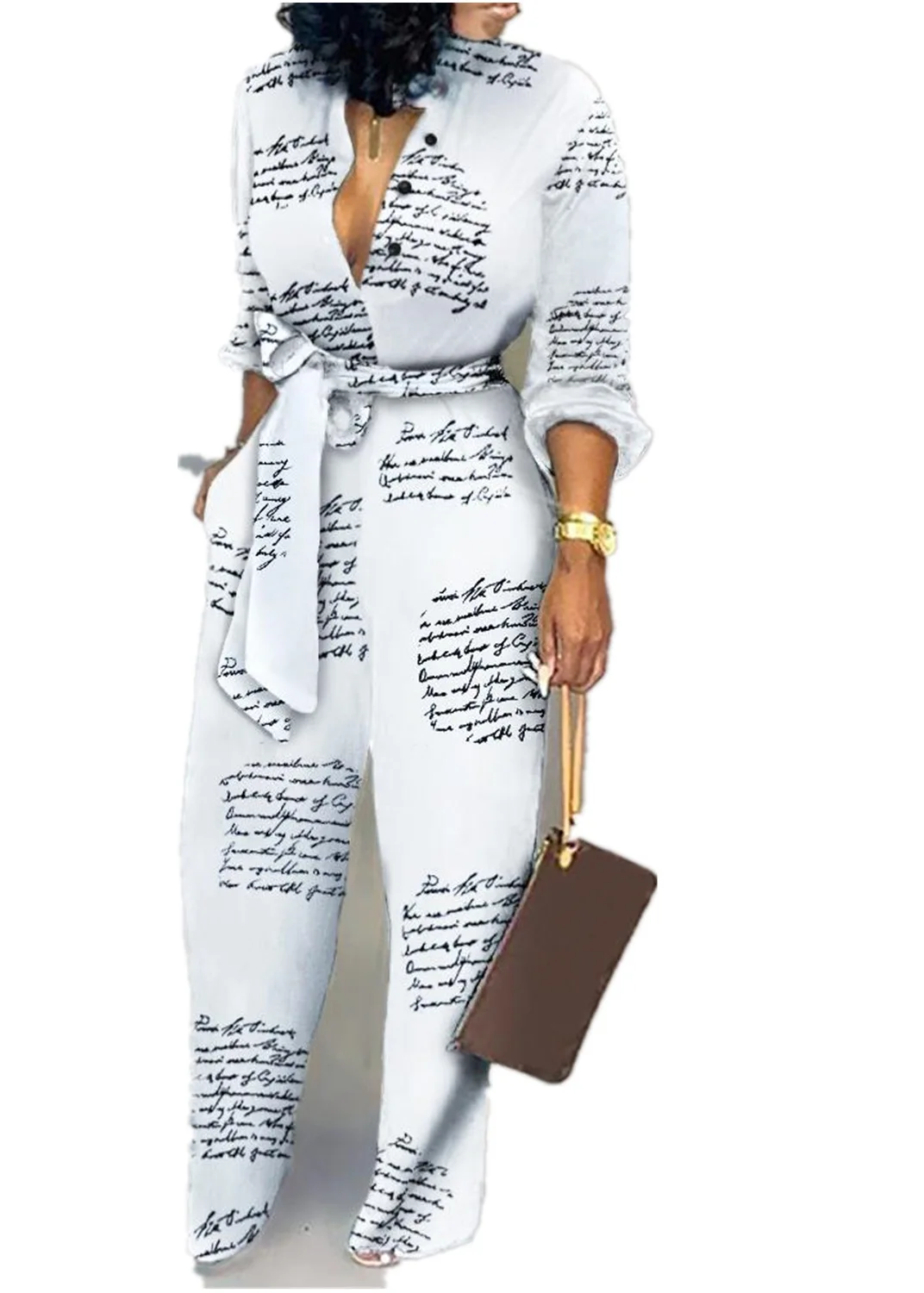 letter print casual knotted jumpsuit