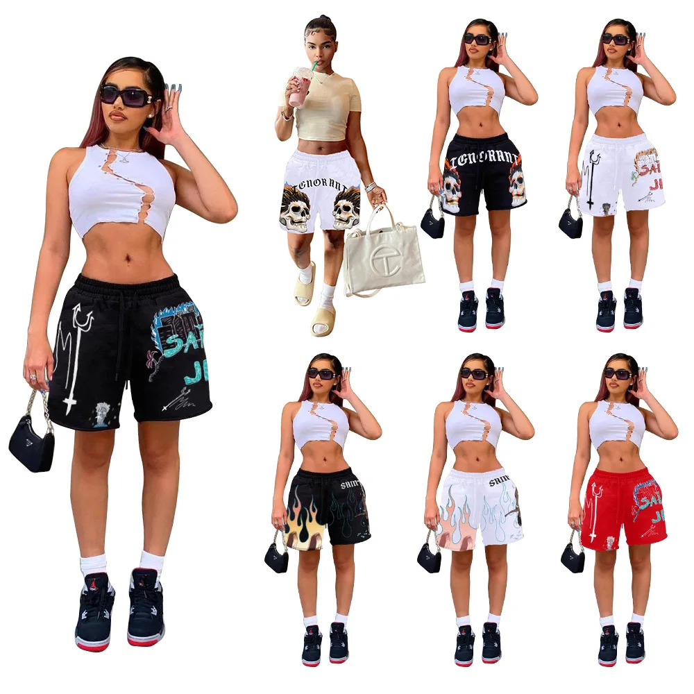 

2021 Women Plaid Bandana Print Beach Shorts Matching Colors ladies Track Pants sweat cargo women's bandana trousers and pants