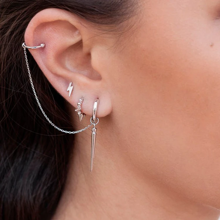 Trending Stainless Steel Ear Cuff Earrings Women Hoop Spike Dangle Earrings