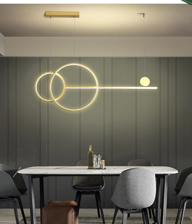 Modern minimalist design, light luxury dining table, bar long chandelier Nordic creative minimalist ring restaurant chandelier