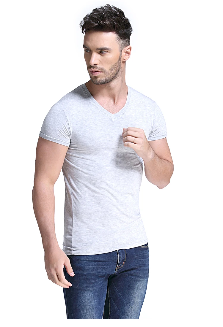 wholesale bulk plain black cotton v-neck t-shirts for men
