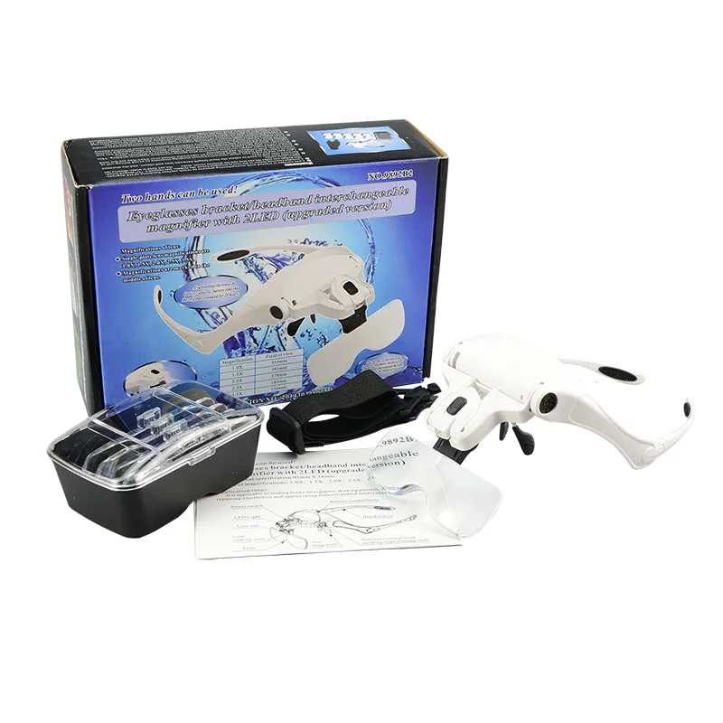 No.9892b2 Led Magnifying Glass With 5 Lenses,1x 3.5x Head Mount Magnifier Glasses Buy China