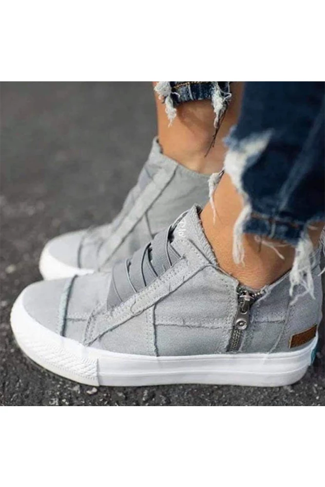 2020 New Fashion Ready to Ship Wholesale Cheap Women Casual Fashion Canvas Flat Sneakers Shoes Zipper Side