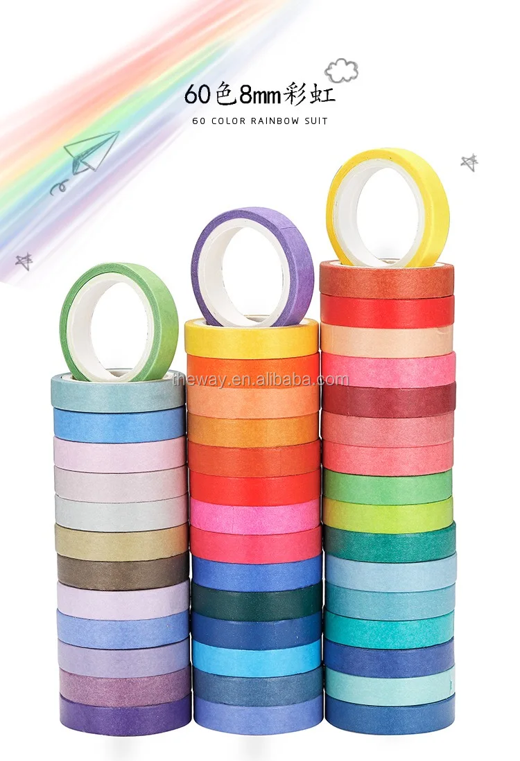 Pure Color Basic Rainbow Washi Tape Set 60 Colors Washi Tape Vs Masking