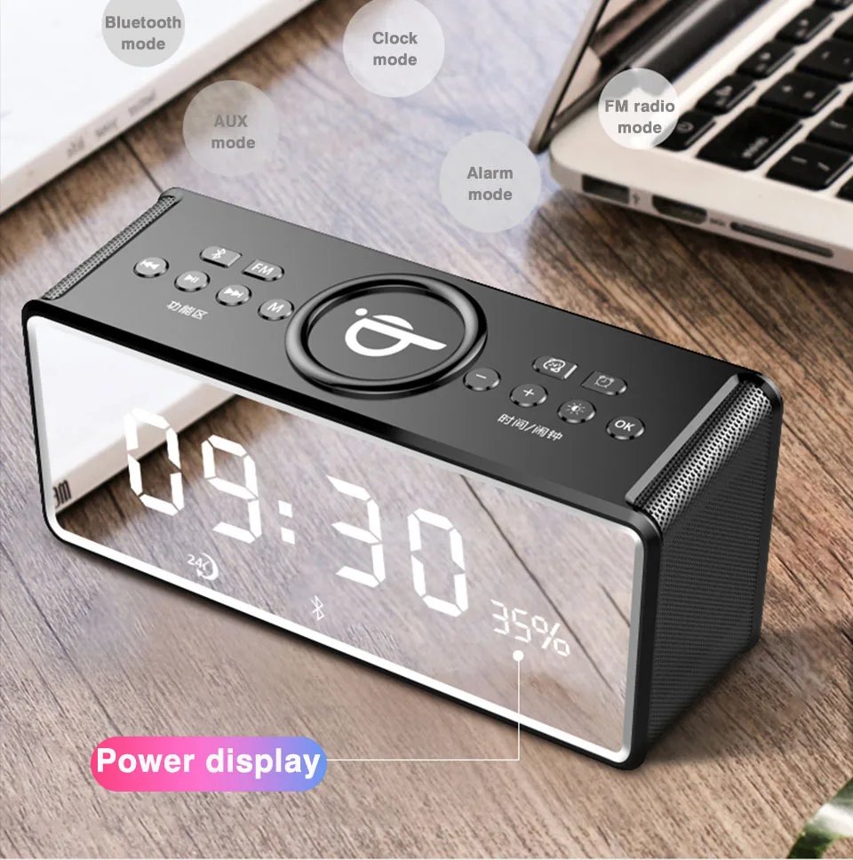 Aomago HIFI Sound Quality FM Radio Wireless Charger Clock Speaker with Mirror Screen Display - ANKUX.COM