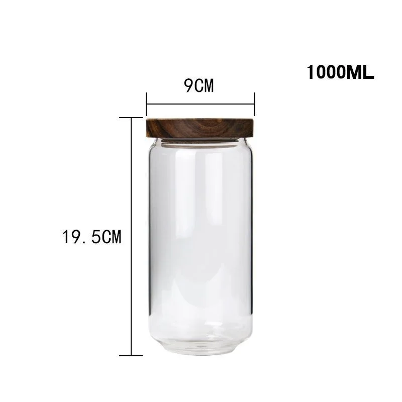 Kitchen storage glass jar with wood lid glass container with wooden lid