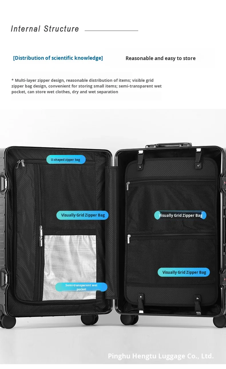 20-28 Inch Full Aluminum Suitcase Luxury Classic Business Travel Carry-On Suitcase Durable Zipperless Metal Luggage TSA Lock factory