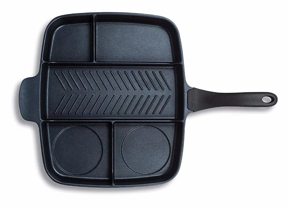 5 In One Non Stick Divided Grill/fry/oven Meal Skillet 15" Black Buy