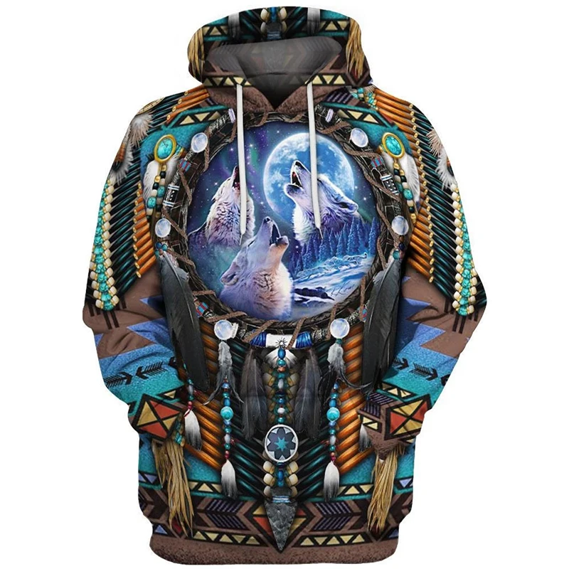 3d wolf print hoodie