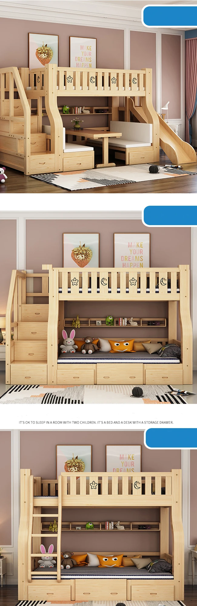 Bed Kids Bunk Castle Modern 3 Slide Double Bunk Bed Desk Triple Wood Triple Children Cartoon Bunk Bed Buy Detachable Dormitory Bunk Bed Queen 3 Layers Convertible Sofa Bunk Bed Kids