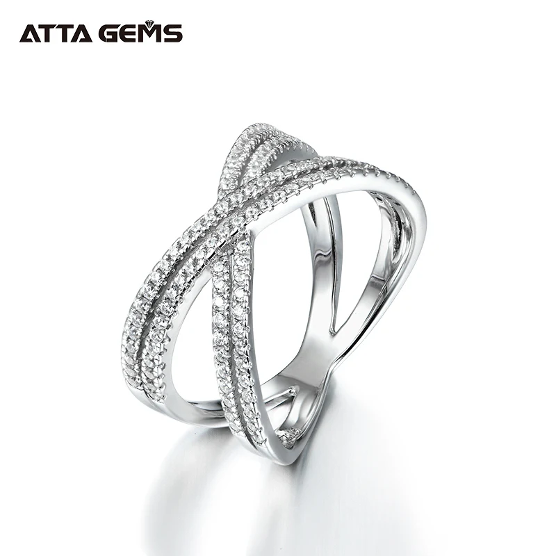 925 Sterling Silver White CZ Criss Cross Single /"x/" Long Ring